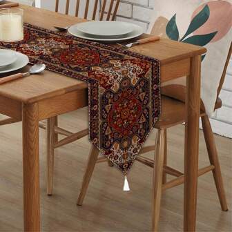 1pc Printed Linen Tablecloth, Boho Multisize Table Runner, Oriental Turkish Pattern Dining Table Mat For Party, Camping, Travel, Holiday, Rustic Country Kitchen Dining Room Home Decor, Indoor & Outdoor Use