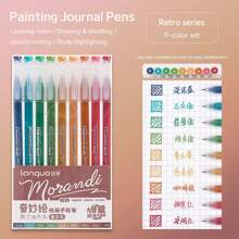 1 Box 9 Colors High Capacity Drawing Pens: Multi-Colors, Gel Ink, Suitable For Student Journals, Scrapbooking, Graffiti Coloring, Highlighter Marker Pens, Great For Office, Thanksgiving, Christmas, Back To School Season