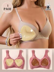 1 Pair Of Plus Size Double Sided Self-Adhesive Bra Pads, Chest Pads Adhesive Pads, Reusable Padding Pads, Bra Bikini Invisible Thickened Chest Pads Waterproof For Swimming - Multicolor - View 2