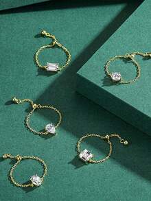 1 件独特链条锆石可调节拇指戒指女士 S925 纯银精美女士珠宝礼物 - 金色 - 查看 3