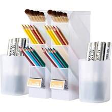 Organizador de bolígrafos, organización de escritorio, bonitos marcadores de lápiz, portavasos, conjunto de caja de almacenamiento, papelería multifuncional para el hogar y la Oficina - negro - Ver 5