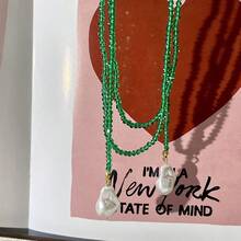 1 件女士时尚简约 100 厘米绿水晶人造珍珠串珠长项链，优雅适合夏季沙滩装和日常穿着