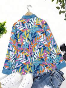 女式复古花卉印花休闲衬衫 - 彩色 - 查看 3