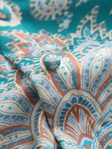 Sukienka damska z krótkim rękawem, modna, z dekoltem w serek, w stylu boho, z nadrukiem na dole i ozdobnymi guzikami, na wiosnę i lato, do noszenia na wycieczce, krótka sukienka