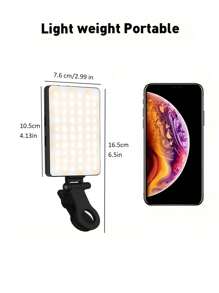 1 PC Selfie Light, Filllight Phone Light With Front & Back Clip, 60 LED Portable Light With 3 In 1 Light Colors Brightness Adjustable, Type-C 5V Rechargeable Video Light For Phone Laptop, Makeup, Live Stream, Vlog