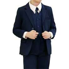 Children's Formal Suit Kit 5 Pieces Jacket + Pants + Shirt + Tie + Complete Oxford Belt Boy Groom Italian Page - 藏蓝色 - 查看 1
