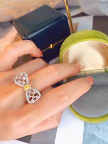 1pc S925 Sterling Silver Hollow Bowknot Cubic Zirconia Elegant Ring, Versatile Design Suitable For Women Daily Wear, Gift For Festivals And Parties