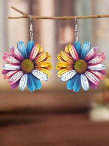 1 paire Boucles d'oreilles pendantes élégantes en acrylique motif tournesol pour femme, délicates boucles d'oreilles pendantes florales, légères et à la mode, double face, couleurs vives, style bohème, cadeau raffiné pour femme, festivals, été