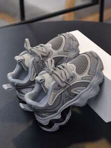 1 双时尚百搭透气厚底运动鞋，舒适、轻便、减震、防滑婴儿休闲鞋，适合跑步、散步、远足、春秋季 - 灰色 - 查看 2