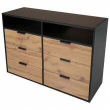 Sideboard With High-Quality Glass And Wood Veneer, 6 Drawers, Stable Structure, Easy To Clean