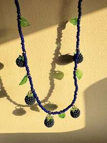 1pc Charming Beaded Fruit (Blueberry, Raspberry) Pendant Necklace, Versatile For Women To Wear In Summer, Party, Beach, Holiday, Dance - Multicolor - View 4