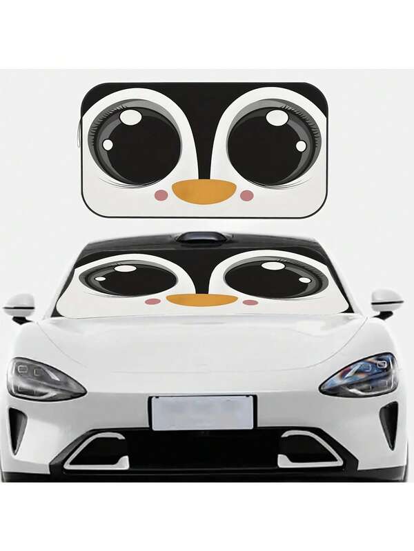 1 pieza Adorable parasol plegable para coche con diseño de pingüino - Parasol para parabrisas con protección UV para SUV, camión y camioneta, mantén tu vehículo fresco, parasol plegable con protección contra rayos UV
