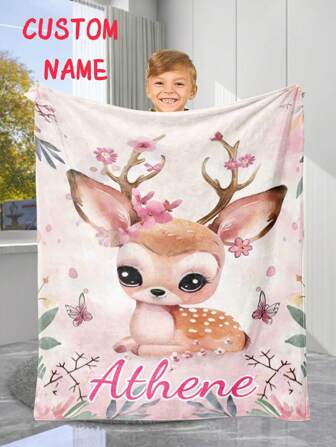 1pc Custom Personalized Color Name Throw Blanket, With Sika Deer Blanket For Girl Boy Great Holiday Gift For Daughter,Son,Classmates, Friends,Super Soft Warm Gorgeous Cozy, For All Seasons, Suitable For Indoor, Camping, Air-Conditioned Room, Sofa, Living Room,Bedroom,Home,Halloween, Ideal Gift For Children's Day, Christmas, Birthday