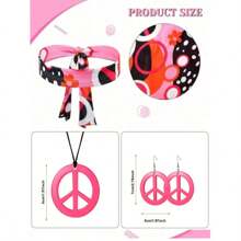 5pcs 70s Retro Hippie Set With Necklace And Earrings Vintage Set For Girls And Women(Pattern Position Is Random) (Excluding Glasses)Subersive Sexy Style,Festival Outfit,Holiday Gift,Going Out Outfit, Partywear, Elegant Outfit,Floral, Grown Women Outfits,For Halloween Party Dressing Up