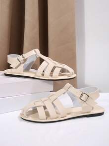 New Handmade Woven Retro Pig Pen Style Flat Sandals For Women, Fashionable And Versatile For Summer - Beige - View 7