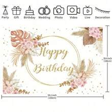 A Piece Of Birthday Background Boho Pampas Floral Gold Dot Background Party Decoration Banner For Theme Decoration, Birthday Party Decoration, Indoor And Outdoor Decoration Background Wall