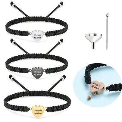 Vòng tay đựng tro cốt Trang sức hỏa táng Dây bện Vòng tay có thể điều chỉnh Vòng tay tưởng niệm bằng thép không gỉ Giá đựng tro cốt Trang sức lưu niệm - Luôn trong trái tim tôi