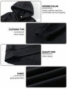 Blueplus Men's Solid Hoodies - Casual Loose Fit Drawstring Hooded Sweatshirt With Side Pockets, 1pc Men's Casual Sportswear And Loungewear - Great Gift For Everyday Use - 黑色 - 查看 5