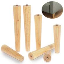 4-Piece Wooden Furniture Leg Set - Natural Wooden Chair Legs, Straight/Bevel Style, 4 Base Plates, 4 Non-Slip Pads And 16 Screws For Armchairs, Dressers, Sofas, Tables.