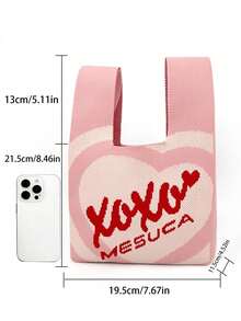 Romantic XOXO Handbag, Heart Pattern Tote Bag, Crossbody Bag, Suitable For Everyday Use, Suitable As A Gift - Pink - View 6