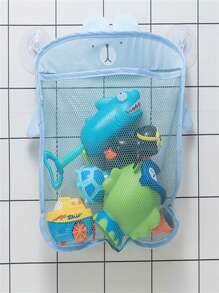 1pc/3pcs Colorful Mesh Bath Toy Storage Net Bag, Waterproof Cartoon Bathroom Hanging Suction Cup Organizer Basket, Toy Storage Pouch, Bathroom Organizer Bag