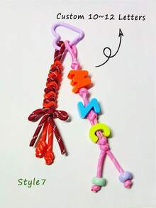 [Custom] 1pc Multicolor Braided Cord, Customized Acrylic Letter Beaded Keychain, Heart-Shaped Keychain, Name Tag Bag Charm, Water Bottle Hanger, Back To School Gift, Holiday Gift