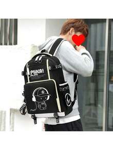 Glow In The Dark Backpack, Music Graphic Print, Suitable For High School/College Students, Large Capacity, Fashionable, Multipurpose Unisex Laptop Bag, Travel Rucksack (All Strap Patterns Random) School Backpack - Black - View 2