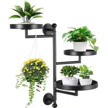 1 pieza Estantería metálica rotatoria de 3 niveles para plantas, montaje en pared, para suculentas y plantas en maceta, ahorro de espacio, organizador de balcón y jardín, decoración para el hogar, uso interior y exterior
