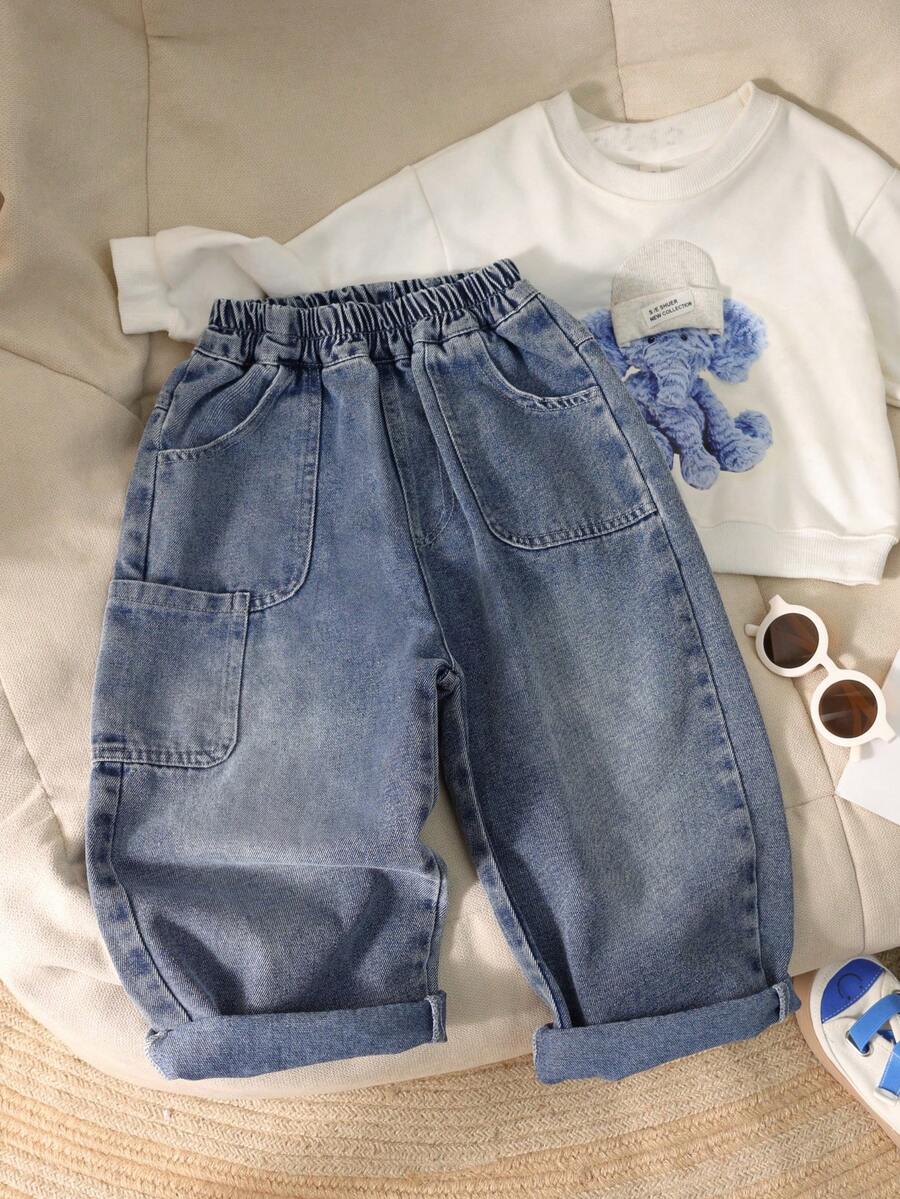 Kids' Loose Fit Straight Leg Denim Jeans, Casual Style For Spring/Autumn