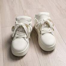 Thick Sole Men's Shoes, Men's Thick Sole Casual Sneakers, Outdoor Fashionable Versatile Bread Shoes For Young Men, Leather Face Skateboard Shoes, Street Stylish Classic Lace-Up Round Toe Men's Shoes For Party, Holiday, Daily Wear - White - View 6