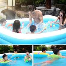 Inflable Piscina Familiar, 210x150x60cmPiscina Hinchable Rectangular, Piscina Familiar En El Patio Trasero, Fiesta AcuáTica De Verano, Exterior, JardíN, Adultos, Juego Simple - Azul - Ver 3