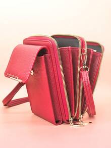 MINGYOU Women's PU Leather Crossbody Bag, Fashion & Young, Multi-Zipper, Multi-Functional Large Capacity Phone Wallet - Red - View 1