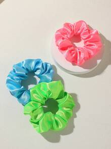 10个荧光色女士仿丝发圈套装，简约纯色休闲百搭，适合日常生活、外出和玩耍，女士发饰，发圈发绳，头饰 - 彩色 - 查看 3