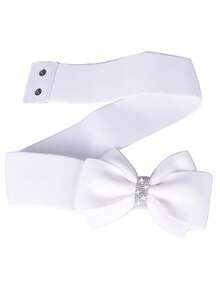 1pc Rhinestone White Bowknot Elastic Belt, Casual Boho Retro Vintage Palace Style Party Cute Sexy Chic Elegant Adjustable Length Waist Belt Suitable For Spring Autumn, Holiday, Daily Use Fall, Autumn, Halloween - Beige - View 3