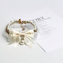 1pc Cute Faux Pearl Bow Tie Cat Collar, Pet Scarf Neckband Bib,Knitted Collar Accessory, Adorable For Dogs Photos - White - View 13