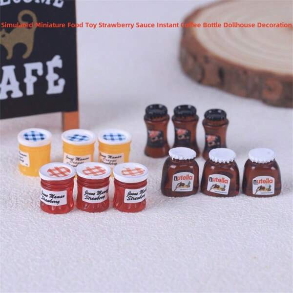 1pc Miniature Realistic Strawberry Jam & Instant Coffee Bottle, Dollhouse Decor, Creative Home Ornament