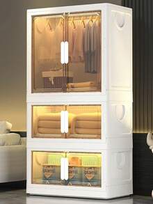 便携式衣柜，易于安装的可折叠衣物收纳盒，坚固耐用，适用于卧室、出租屋、婴儿和儿童 - 白茶 - 查看 2