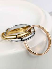 1件装 时尚创意女士不锈钢三环三色戒指，莫比乌斯环旋转戒指，抗焦虑饰品 - 彩色 - 查看 4