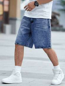 European & American Style Bright Steel Blue Casual Slim Fit Straight Leg Denim Shorts For Teens