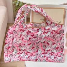 Sanrio 1pc Hello Kitty Large Foldable Bag, Convenient To Carry Large Capacity Supermarket Shopping Bag, Oxford Cloth Tank Top Storage Bag