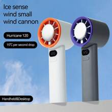 1pc Portable Handheld Ice Cooled Desk Fan, 120-Level Adjustable Turbo Mini Fan With 3000mAh Rechargeable Battery, LCD Display, 9000RPM High Airflow Quiet Cooling For Travel/Camping/Outdoor, Gift For Women & Men