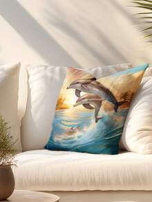 1-4 Fundas de Almohada Cuadradas con Estampado de Delfines y Conchas Marinas, Estilo Costero y Playero, de Fibra de Poliéster Premium Ultrasuave, Decorativas para Sofá Dormitorio, Decoración Náutica de Verano para el Hogar, Regalo para Casa de Playa (Decoración Costera, Acentos de Verano, Regalos con Temática Oceánica) - Multicolor - Ver 2
