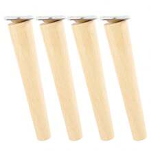 4-Piece Wooden Furniture Leg Set - Natural Wooden Chair Legs, Straight/Bevel Style, 4 Base Plates, 4 Non-Slip Pads And 16 Screws For Armchairs, Dressers, Sofas, Tables.