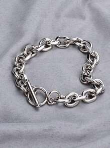1pc Fashionable Stainless Steel O-Shape Buckle Punk Bracelet, Minimalist Design Men's Bracelet Suitable For Daily Wear