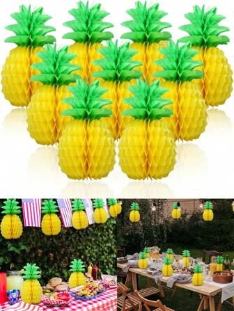 3pcs-Pineapple Decorations For Tropical Flamingo Party Summer Hawaiian Luau Party Pineapple Honeycomb Tissue Centerpieces For Tables Hanging Decorations Favors,Table Hanging Decoration Tropical Hawaiian Jungle Party,Table Centerpieces