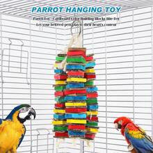 3pcs Colorful Wood Block & Paper Shredding Parrot Chewing Toys, Suitable For Parrots & Other Birds, Intelligent, Detachable Bird Cage Decor - Multicolor - View 4