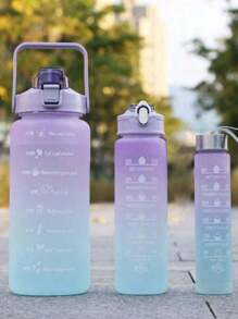 1 pièce Bouteille d'eau en PC de grande capacité de 2 L ou 750 ml ou 300 ml, dégradé rose. Tasse portable avec paille pour sport et fitness, à usage domestique et en extérieur lors des voyages