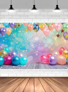 1pc 150*100cm Color Balloon Pattern Polyester Background Cloth, Color Balloon Theme Birthday Babe Shower Party Room Wall Background Decoration, Family Holiday Party Home Backdrop Decoration, Indoor Outdoor Fence Banner Decoration Hanging Cloth Fabric, Photography Props, Party Favor