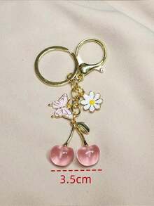 1件女士新款闪亮仿樱桃钥匙扣配饰，时尚精致的3D水果、蝴蝶和花朵装饰，可用于包包、手机、车钥匙，是送给母亲、父亲、毕业生和老师的礼物。 - 粉色 - 查看 2