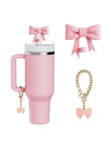Kompatibel mit Cup-Zubehör – 3 Stücke 10-mm-Strohhalmaufsätze mit Schleife, kompatibel mit der Strohhalm-Abdeckkappe des Cups, 2 Stücke weiße Schleifenanhänger für 30- und 40-oz-Becher mit Griff, mehrere Farbkombinationen erhältlich